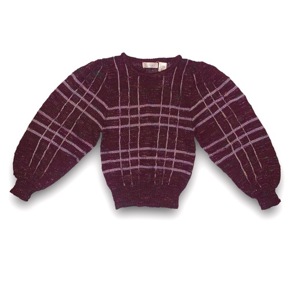 v i n t a g e :: Unique Chunky Ballon Sleeve Plaid Knit Sweater